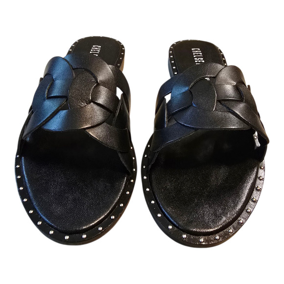 Chelsea Crew Tracy Studded Flats Womens Size 5 Black Open Toe Casual Office - Picture 2 of 11